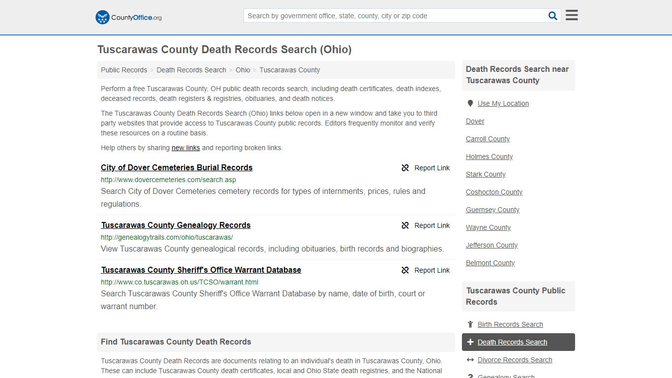 Death Records Search - Tuscarawas County, OH (Death ...
