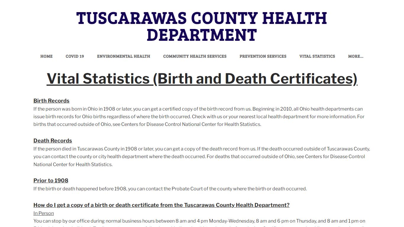 Birth & Death Certificates - TUSCARAWAS COUNTY HEALTH ...