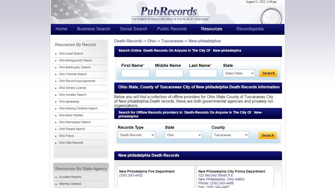 New philadelphia, Tuscarawas County, Ohio Death Records